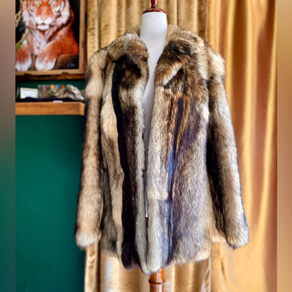 Vintage Genuine Real Fox Coat, Hip-Length, Brown, Tan, Cream | Ultra Plush